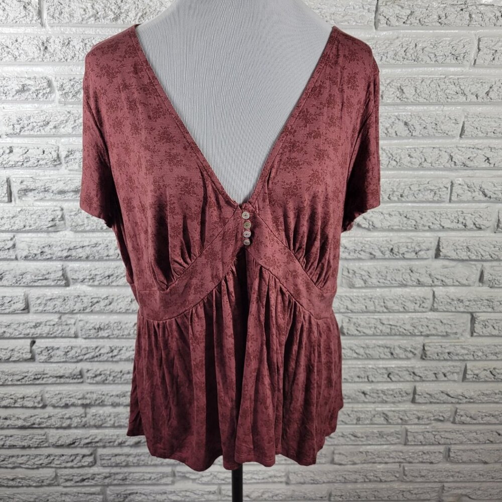 Mason & Belle Brown Top 2XL Plus Size Cap Sleeve V-Neck Rayon Stretch BRO5E